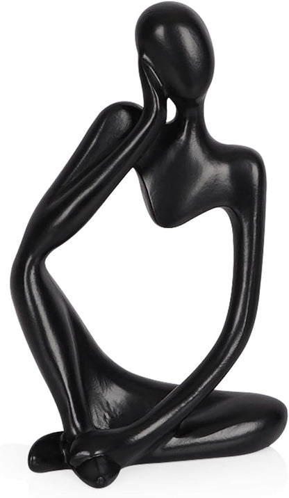 Sandstone Resin Thinker Style Abstract Sculpture Statue Collectible Figurines Home Office Bookshelf Desktop Decor (Small Black, Left)