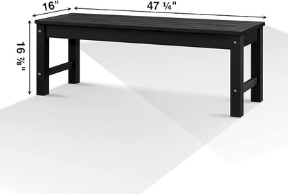 Psilvam Knight Bench Set of 2, Two Person Outdoor Poly Lumber Patio Backless Bench, Weatherproof Garden Bench That Never Rot and Fade, Suit for Church, School, Garden, Porch and Park (Black)