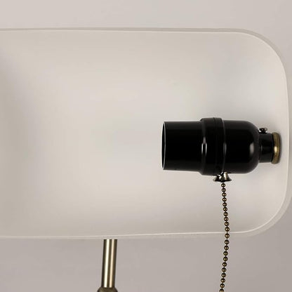 Newrays White Matted Glass Bankers Desk Lamp with Pull Chain Switch Plug in Fixture