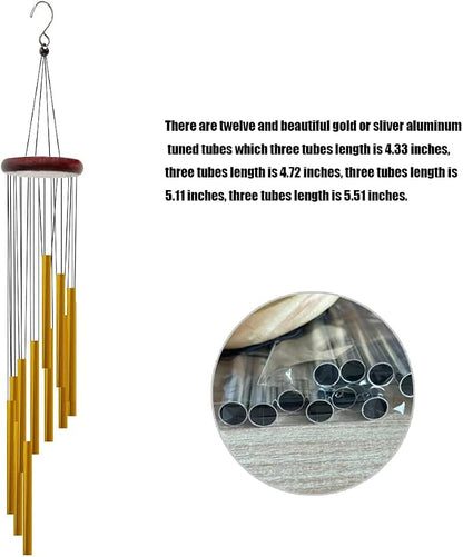 Wind Chimes for Outside with 12 Aluminum Tubes Wind Bells, 23 Inches Melody Windchimes Outdoors for Farmhouse Garden Patio Home Decor (Silver)