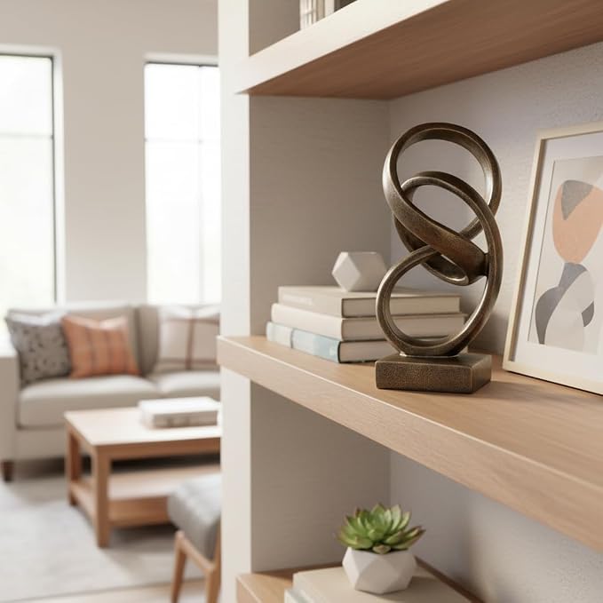 10" Modern Abstract Ribbon Decorative Sculpture, Knot Sculptures,Home Decor,Coffee Table Statues,Dining Living Room Desk Decor（Bronze Colored）