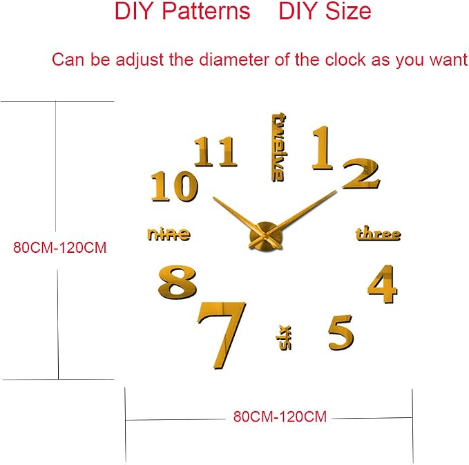 FASHION in THE CITY Large Frameless 3D DIY Mirror Surface Wall Clocks Modern Design for Living Room Bedroom Home Office Kids Room Hotel Coffee Hall Bar Wall Decoration