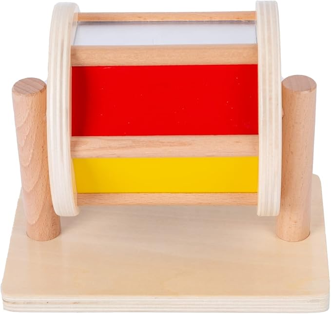Montessori Baby Toys Play Kit Montessori Mirror Peekaboo Knob Puzzle, Medium Spinning Drum and Rainbow Fabric Ball Kit Toys for 6-12Months Toddlers