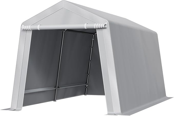 VEVOR Outdoor Storage Shed, 8 x 14 ft Portable Storage Tent with Roll-up Door & Vents, Waterproof Canopy Shed Shelter, Heavy Duty Frame, Patio Garage Carport for Motorcycle, Lawn Mower, Bike, Grey