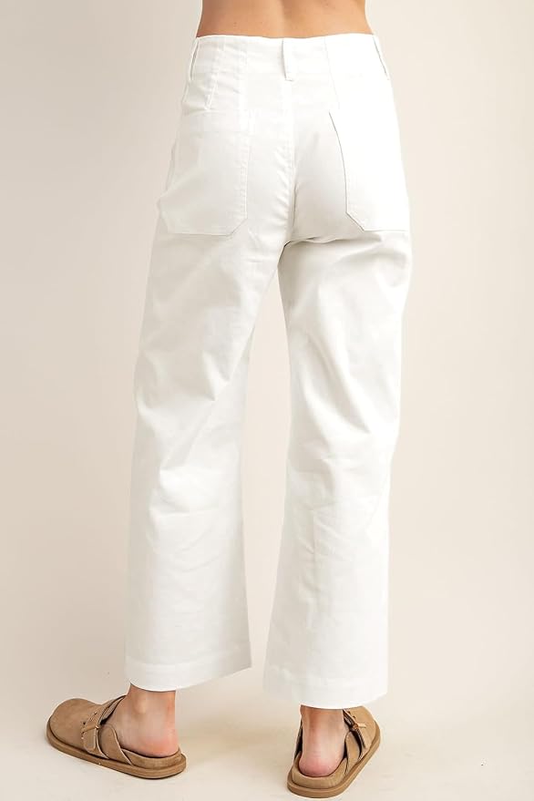 miduo Womens High Waisted Cropped Wide Leg Stretchy Straight Pants Trousers with Pockets