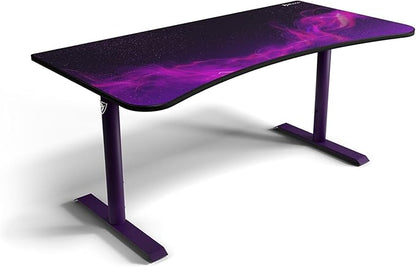 Arozzi Arena Special Edition Ultrawide Curved Gaming and Office Desk with Full Surface Water Resistant Desk Mat Custom Monitor Mount Cable Management Cut Outs - Purple Galaxy