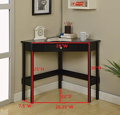 Kings Brand Furniture Wood Corner Desk with Drawer (Black)