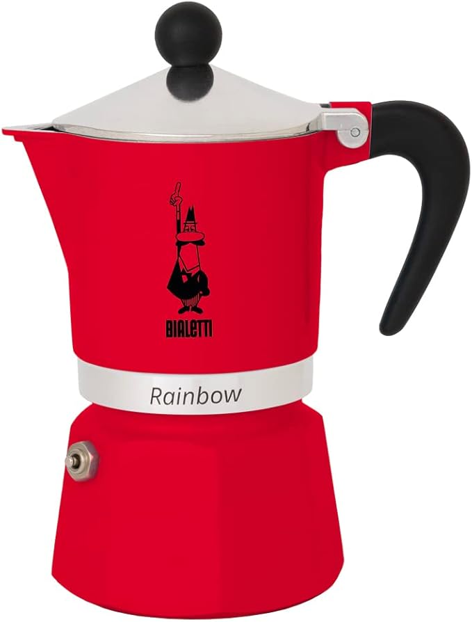 Bialetti Rainbow Moka Pot in Red, 6 Cup Stove Top Espresso Maker - Aluminum Cafetera for Ground Coffee, Italian Coffee Maker for Home Brewing