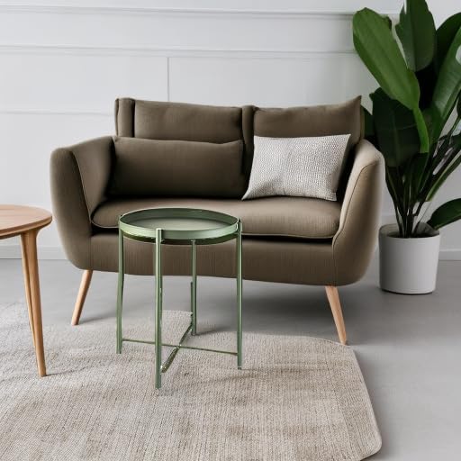 EKNITEY Small Side End Table - Metal Side Table Waterproof Small Sofa Coffee Side Tables Bedroom Indoor Outdoor with Removable Tray for Living Room Bedroom Balcony and Office