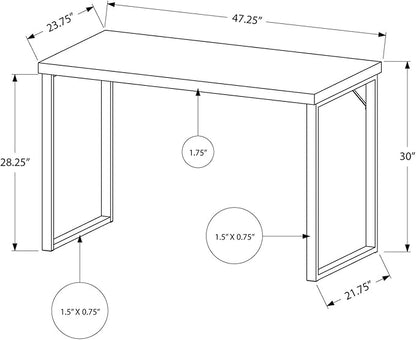 Monarch Specialties 7155 Computer Desk, Home Office, Laptop, 48" L, Work, Metal, Laminate, Brown, Grey, Contemporary, Modern Desk-48 L Dark Taupe Silver, 47.25" L x 23.75" W x 30" H