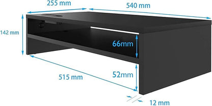 BONTEC Wood Monitor Stand Riser, 2-Tier Desktop Organizer with Storage, Ergonomic Computer Stand for Desk, Cable Management, Cellphone Holder, 21.3 Inch Shelf, Black | Ergonomic Computer Stand for Desk, Cable Management, Cellphone Holder, 21.3 Inch She...