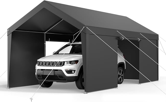 VEVOR 12x20 FT Heavy Duty Carport, Portable Car Canopy with Removable Sidewalls and Door, Outdoor Car Shelter, UV-Resistant, Water-Resistant, All-Season Car Shelter for Cars, Boats, and Equipment