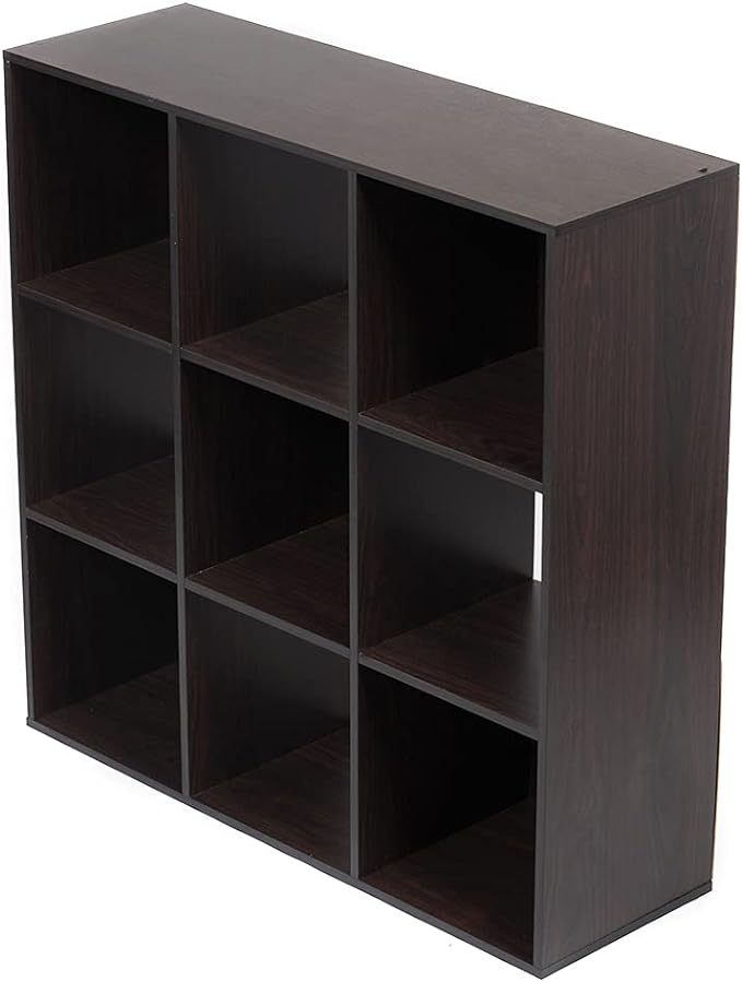 Home Basics 9-Cube Storage Organizer with 11" Shelf Opening Espresso MDF Bookcase and Display Shelf | Open and Closed Back Combination | Horizontal or Vertical Orientation