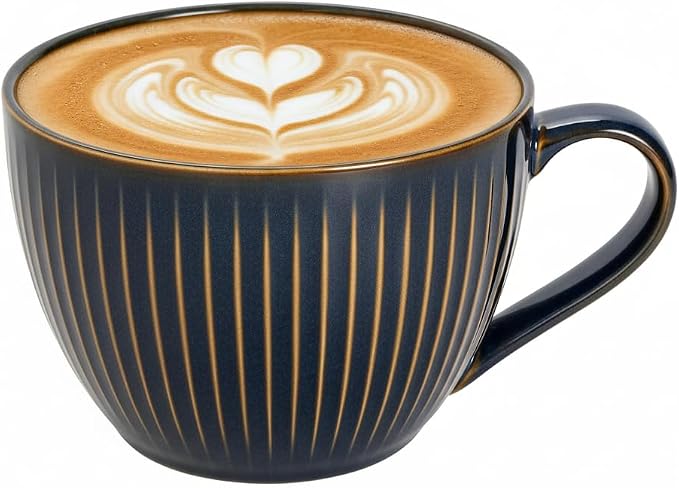 Ceramic Coffee Mugs with Handles, 24 oz Coffee Cups, Vertical Stripe Blue | Large Soup Bowl for Hot Chocolate, Cappuccino, Ramen, Oatmeal, Soup Mugs with Handles, Microwave & Dishwasher Safe