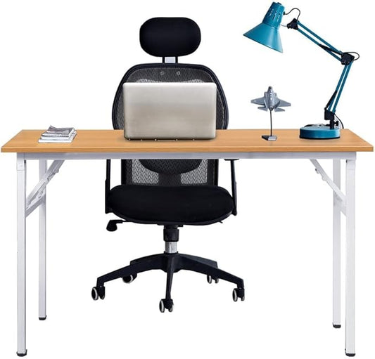 SogesGame Computer Desk, 47 Inch Modern Simple Style Folding Tables, Home Office Writing Desk, Folding Table, No Install Needed, Teak White