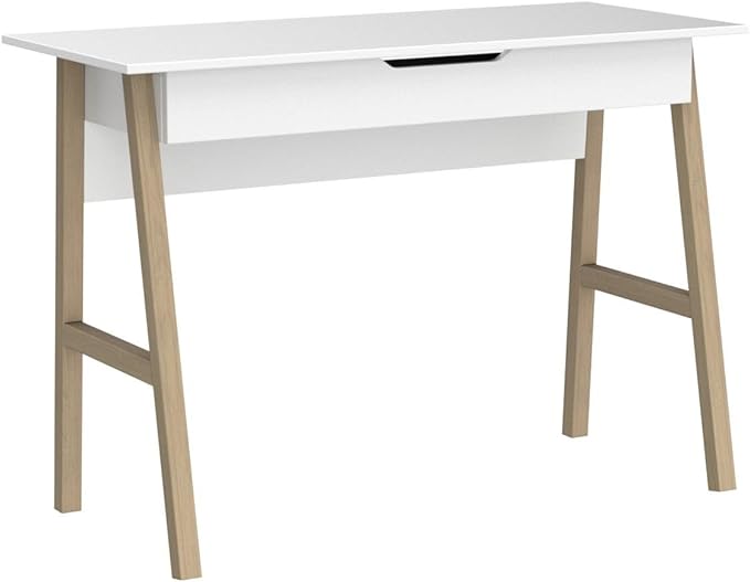 PARMA 42 Inch Modern Desk - Home & Office Small Computer Desk with Wide Drawer - Wooden Study Writing Minimalist Desk with Storage for Small Space, Bedroom & Workstations - Student Desk/Table (White)