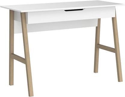 PARMA 42 Inch Modern Desk - Home & Office Small Computer Desk with Wide Drawer - Wooden Study Writing Minimalist Desk with Storage for Small Space, Bedroom & Workstations - Student Desk/Table (White)