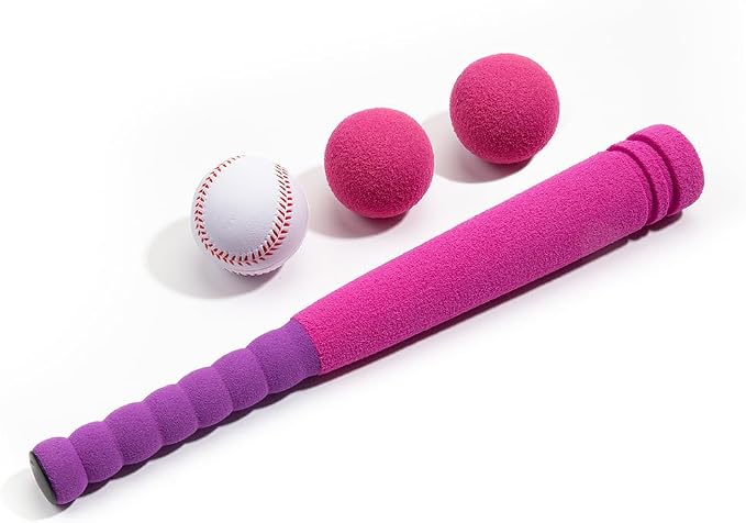 [MINI Size] 16" Foam Kids Sports Baseball Bat Set+ 3 Soft Balls + Storage Bag Included, Gift Toy for Girl Daughter Toddlers 3 Years Old Hitting Indoor Outdoor Playing, Pink