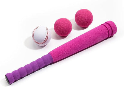 [MINI Size] 16" Foam Kids Sports Baseball Bat Set+ 3 Soft Balls + Storage Bag Included, Gift Toy for Girl Daughter Toddlers 3 Years Old Hitting Indoor Outdoor Playing, Pink