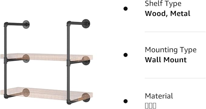 Yuanshikj 2Pc (28" Tall,12" deep,3/4") Industrial Wall Mount Iron Pipe Shelf Shelves Shelving Bracket Black DIY Bookshelf Storage Office Room Kitchen (2 Pcs 3Tier Hardware Only)
