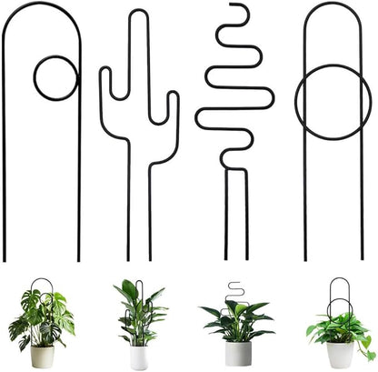 Small Plant Trellis for Climbing Plants Indoor - 13.8 Inch Trellis Indoor with Different Patterns for Vine Ivy Flower Plant Support, Metal Garden Trellis for Potted Plants, Set of 4 (Black)