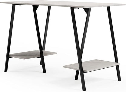 Signature Design by Ashley Bayflynn Modern Home Office Desk or Drafting Table with Sawhorse Legs, White & Black