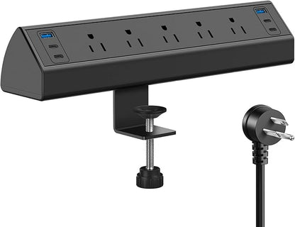 Jgstkcity Desk Clamp Power Strip USB C,40W Total Fast Charging Station,4 PD 20W USB C Ports,Desk Edge Mount Surge Protector,5 Outlets,Fit 1.96" Tabletop Edge,ETL Listed | 1200J,Total 40W Charging Hub,5 Outlets & 6 USB, 6FT Extension Cord, Fits 1.96" De...
