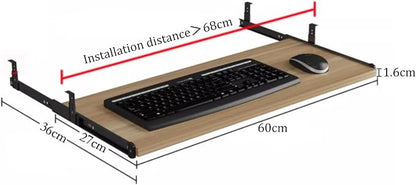 Under Desk Keyboard Tray Slide Out Height Adjustable 21/24/27x 10 Inch Pull Out Platform Computer Drawer Suitable for Office(D,60x27cm)