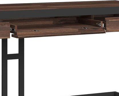 SIMPLIHOME Erina SOLID ACACIA WOOD Modern Industrial 72 Inch Wide Large Desk in Distressed Charcoal Brown, For the Office Desk, Writing Table, Workstation and Study Table
