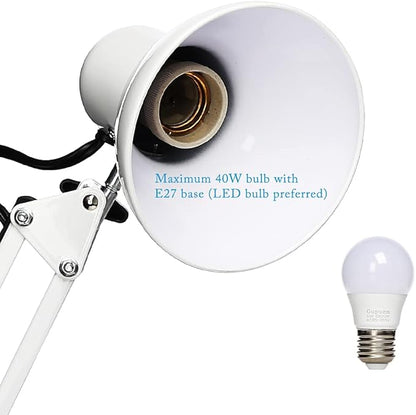 Led Desk Lamp with Clamp - Swing Arm Desk Lamp with 1 LED Cold Light Bulbs 6500K - Folding Table Lamp，Used for Office, Work, Study, Dormitory Reading and Eye Protection (White-01)