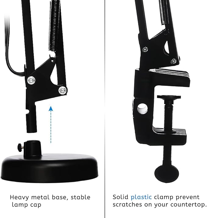 Led Desk Lamp with Clamp - Swing Arm Desk Lamp with 1 LED Cold Light Bulbs 6500K - Folding Table Lamp，Used for Office, Work, Study, Dormitory Reading and Eye Protection Desk Lamp (Black-01)
