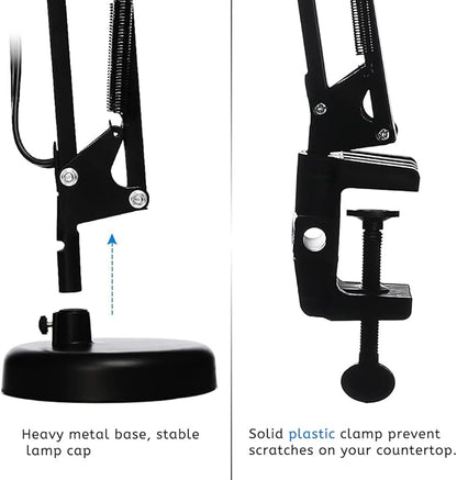 Led Desk Lamp with Clamp - Swing Arm Desk Lamp with 1 LED Cold Light Bulbs 6500K - Folding Table Lamp，Used for Office, Work, Study, Dormitory Reading and Eye Protection Desk Lamp (Black-01)