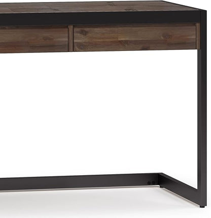 SIMPLIHOME Erina SOLID WOOD and Metal Modern Industrial 72 inch Wide Home Office Desk, Writing Table, Workstation, Study Table Furniture in Rustic Natural Aged Brown with 2 Drawers