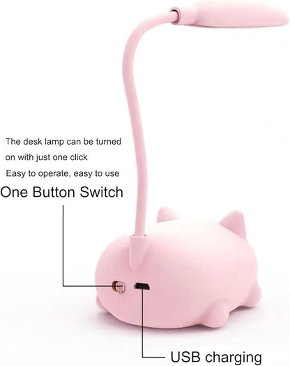 LED Desk Lamp，Mini Cat Night Light, Portable LED Table Light, Cute Foldable USB Rechargeable Reading Light Bedroom Children's Bedside Study (Green)