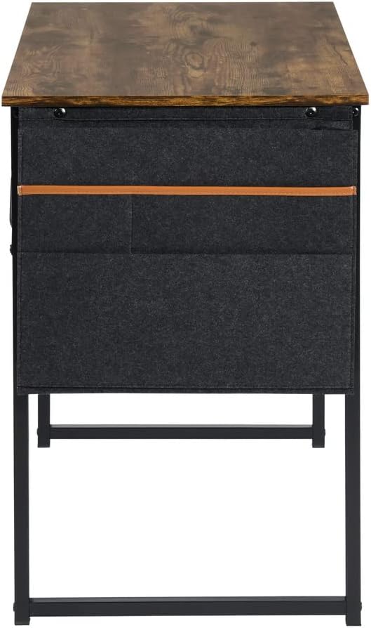 FurnitureR 31.5 inch Small Study Writing Table with Storage Bag Space Saving for Home Office, Modern PC Metal Frame Computer Desk, Black/Brown