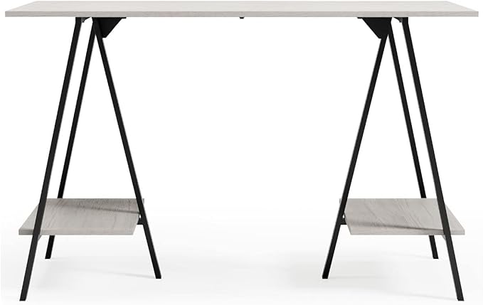 Signature Design by Ashley Bayflynn Modern Home Office Desk or Drafting Table with Sawhorse Legs, White & Black