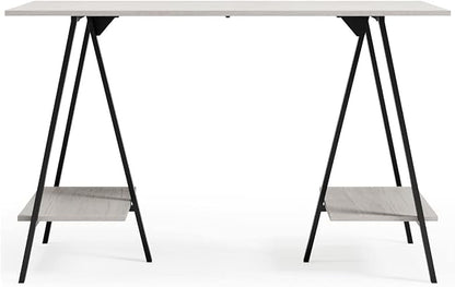 Signature Design by Ashley Bayflynn Modern Home Office Desk or Drafting Table with Sawhorse Legs, White & Black