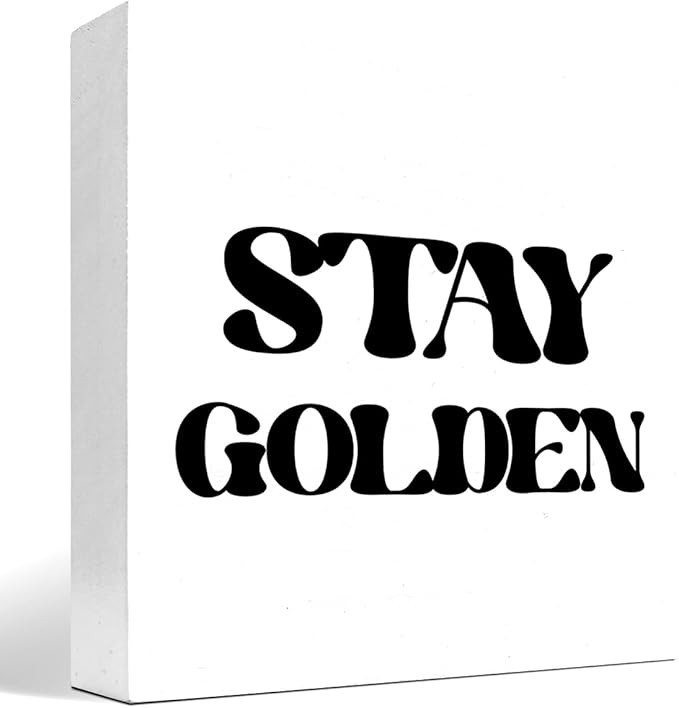Stay Golden Wood Block Sign Desk Decor,Rustic Positive Wooden Box Plaque Sign Desk Decor for Home Girls Room Office Shelf Table Decor Decorations
