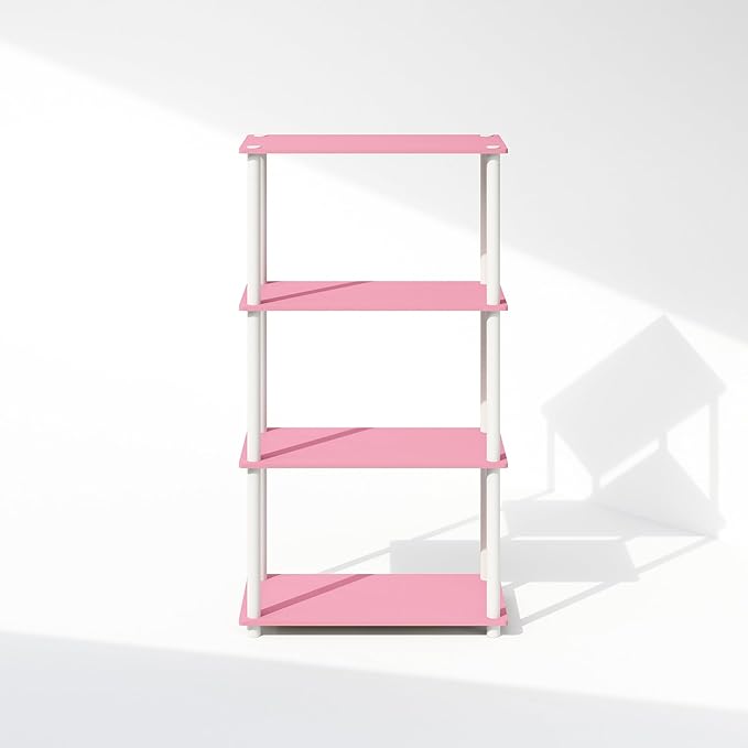Furinno Turn-N-Tube 4-Tier Multipurpose Shelf Display Rack, Shelving Unit, Bookcase, Pink/White