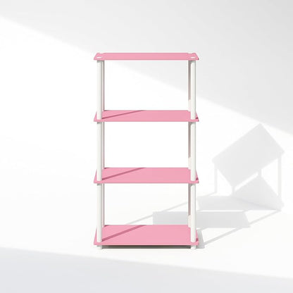Furinno Turn-N-Tube 4-Tier Multipurpose Shelf Display Rack, Shelving Unit, Bookcase, Pink/White