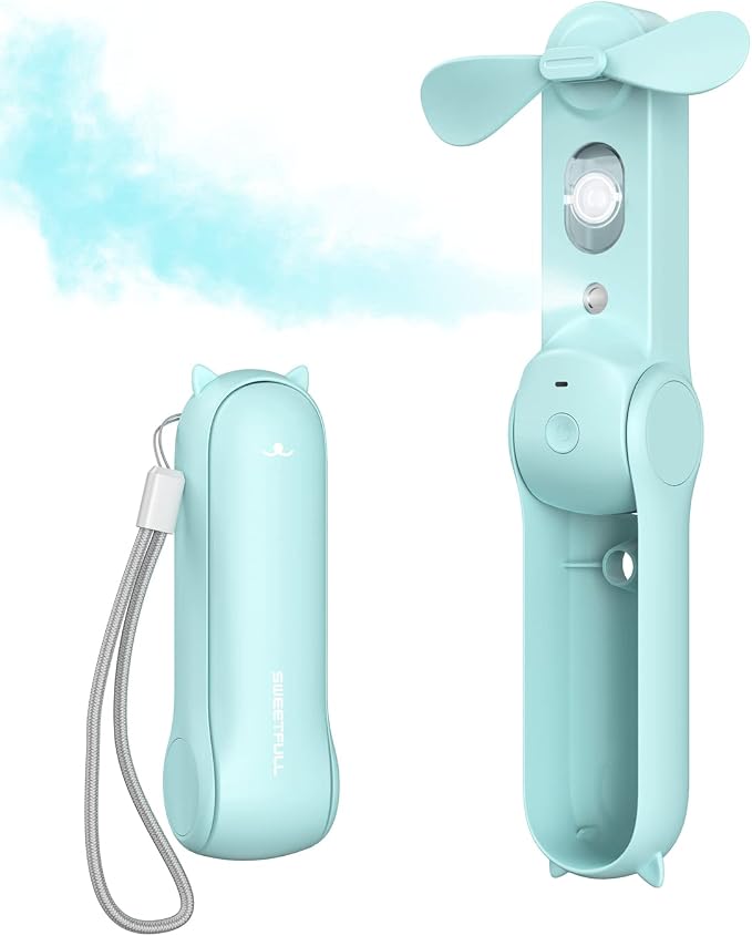 SWEETFULL Misting Fan Portable, Handheld Personal Mister Fans, Small Rechargeable, Mini Spray Water Mist Fans, Kids Women Portable Fan For Travel, Outdoors, Hiking, Camping Home Office (Blue)
