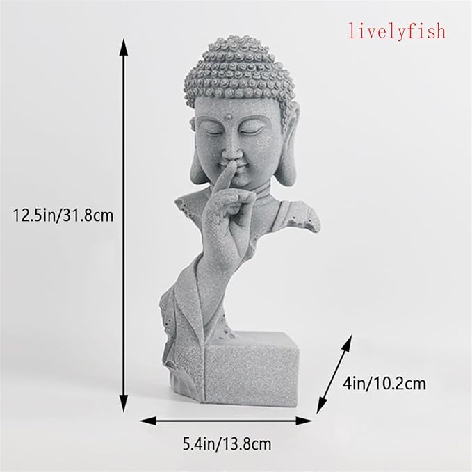 livelyfish Meditating Buddha Statue Zen Garden Statues Sandstone Thinker Buddha Sculpture Figurine for Fish Tank Aquarium Home Decorations, Gift (Large)