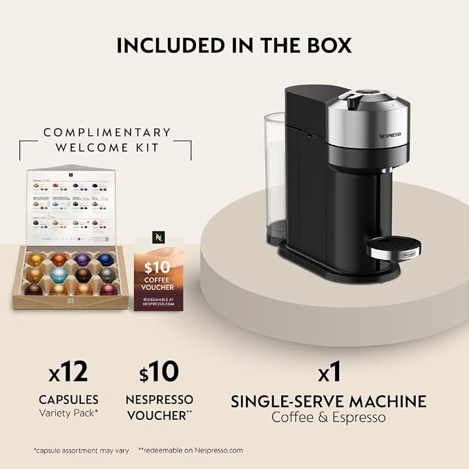 Nespresso Vertuo Next Deluxe Coffee & Espresso Maker by De'Longhi | Brews 6 cup sizes including 5, 8, 12 and 18 oz. Slim, sustainable design with over 40 Vertuo coffee blends to explore.