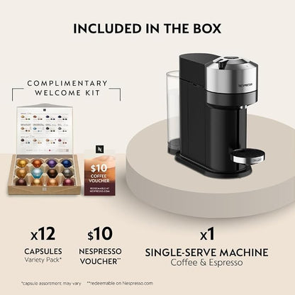 Nespresso Vertuo Next Deluxe Coffee & Espresso Maker by De'Longhi | Brews 6 cup sizes including 5, 8, 12 and 18 oz. Slim, sustainable design with over 40 Vertuo coffee blends to explore.