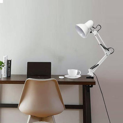 Led Desk Lamp with Clamp - Swing Arm Desk Lamp with 1 LED Cold Light Bulbs 6500K - Folding Table Lamp，Used for Office, Work, Study, Dormitory Reading and Eye Protection (White-01)