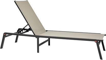 VEVOR Outdoor Chaise Lounge Chair Set of 2, 400 lbs Weight Capacity, Foldable Sun Tanning Chair, 5 Adjustable Positions, Easy Assembly, Aluminum Pool Recliner Lounge Chairs, for Beach Yard Patio