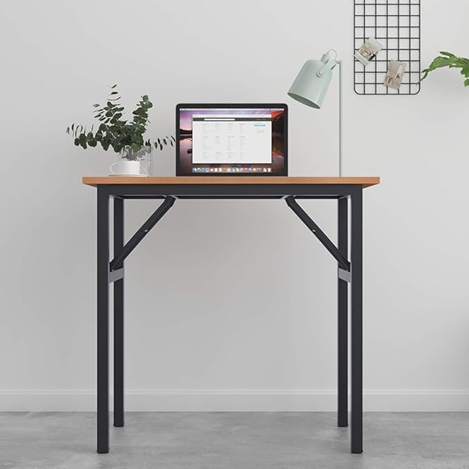 SogesGame 31.5 inches Small Desk Computer Desk for Small Space, Small Folding Table Small Writing Desk Compact Desk Foldable Desk, No Install Needed, Teak Black