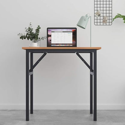 SogesGame 31.5 inches Small Desk Computer Desk for Small Space, Small Folding Table Small Writing Desk Compact Desk Foldable Desk, No Install Needed, Teak Black
