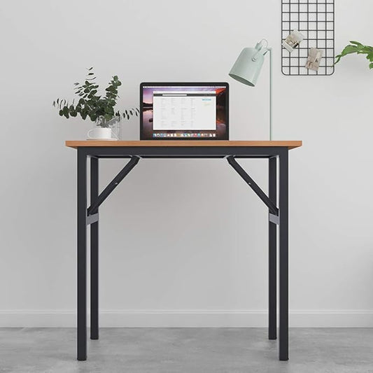 SogesGame 31.5 inches Small Desk Computer Desk for Small Space, Small Folding Table Small Writing Desk Compact Desk Foldable Desk, No Install Needed, Teak Black