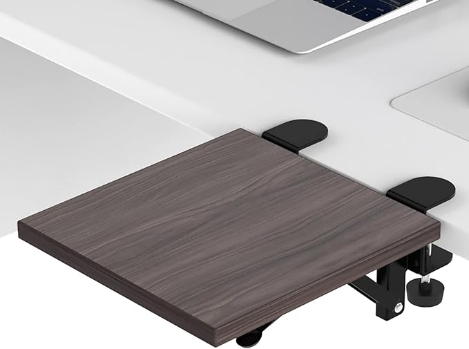 Ergonomics Desk Extender Tray, 9.5"x9.1" Punch-Free Clamp on, Foldable Keyboard Drawer Tray, Table Mount Arm Wrist Rest Shelf, Computer Elbow Arm Support